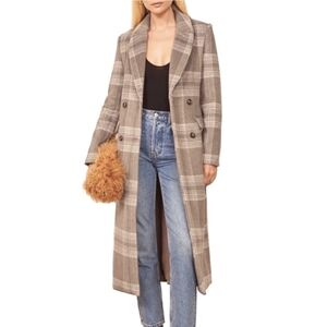 NWT Reformation York Double Breasted Coat in Tan Plaid Size XS